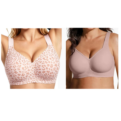 Women's Plus Size Seamless Jelly Soft Support Bra Leopard Print Wire-Free Full Cup Thin Bra Breathable Push Up Bra Large Bust