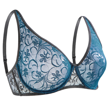 Bra For Womens Underwear Lace Bra Underwire BH Hollow Out Embroidery Perspective Sexy Lingerie Tops Plus Size Brassiere