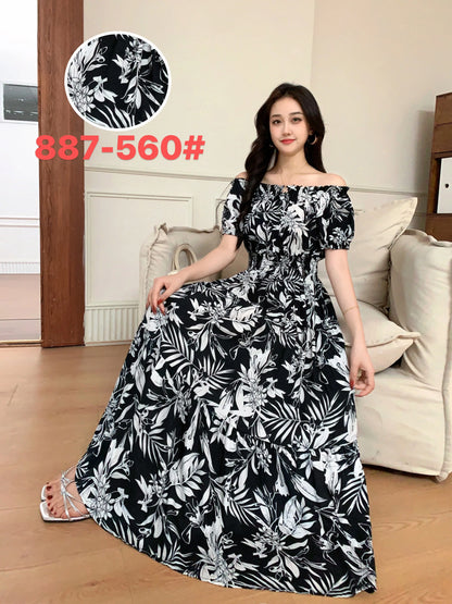 Women's Plus Size Bohemian Style Long Summer Dress for Women Floral Cotton Beach Round Neck Indian Clothing Vestido Robe Female