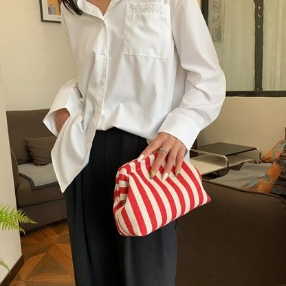 Summer Woven Crochet Purses for Women Beach Clutch Handbags 2025 Dumpling Hobo Casual Colorblock Bag Ladies Ruched Cloud Purse