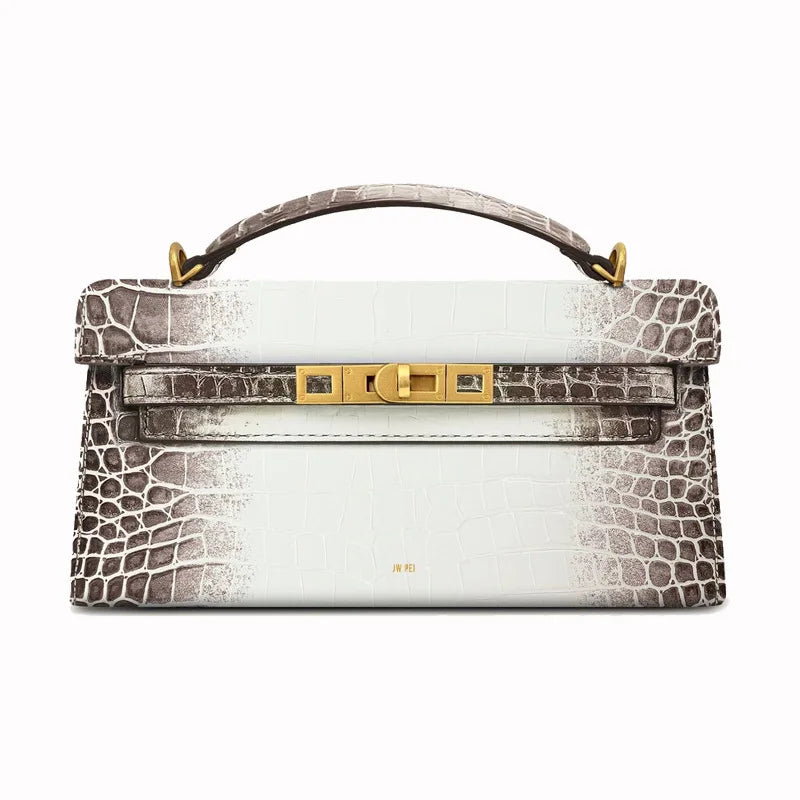 New product JWPEI box-style handbag with crocodile pattern - rectangular bag, single shoulder strap, small square bag
