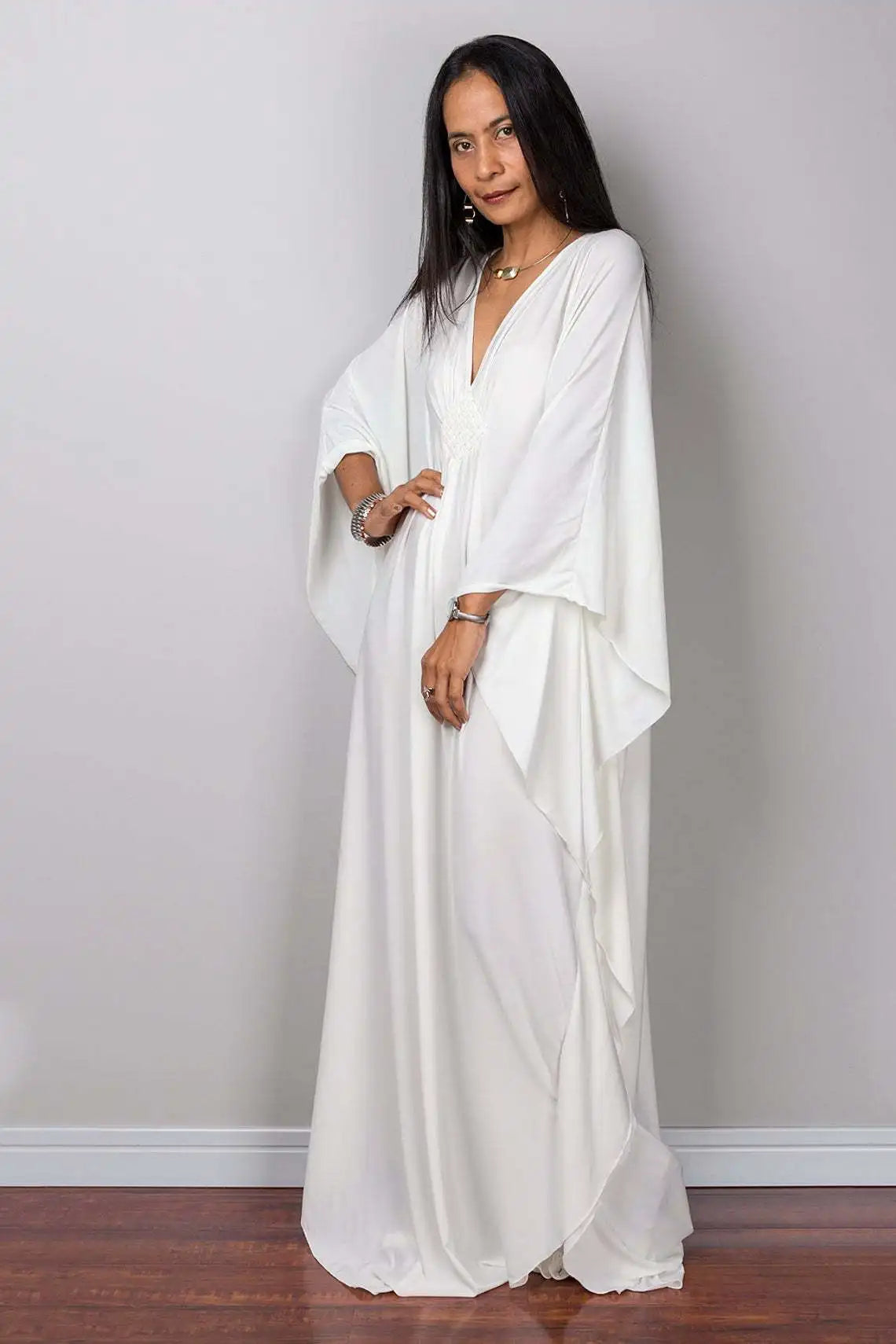 Plus Size Caftan Dresses for Women Solid Color Plus Size Beach Dress V Neck Cover Up Loose Soft Kaftan Loungewear