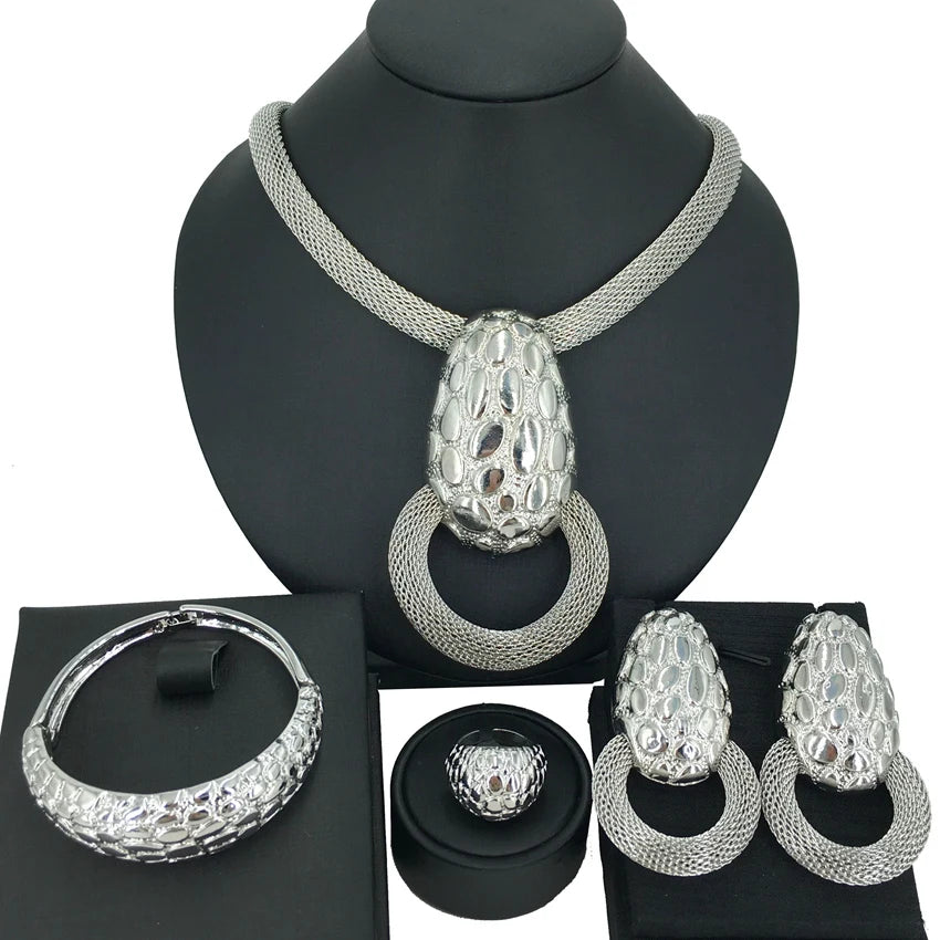 High Quality Big Pendants Newest Dubai Gold Plated Jewelry Set Women's Exquisite Wedding Banquet Dating Jewelry Set FHK14092