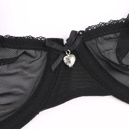 Varsbaby Ladies underwear summer thin mesh bra set transparent gather breathable sexy thong plus size bra set