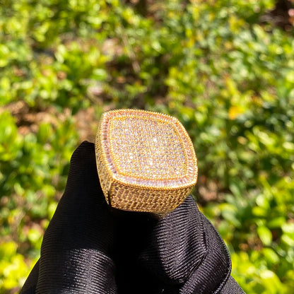 Aokaishen Iced Out Ring for Men Real Gold Plated Cubic Zirconia Hip Hop Jewelry