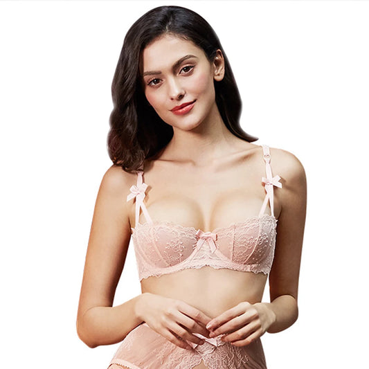 Varsbaby Bowknot half cup bra three-piece bra + briefs + thong sexy cute underwear plus size bra set