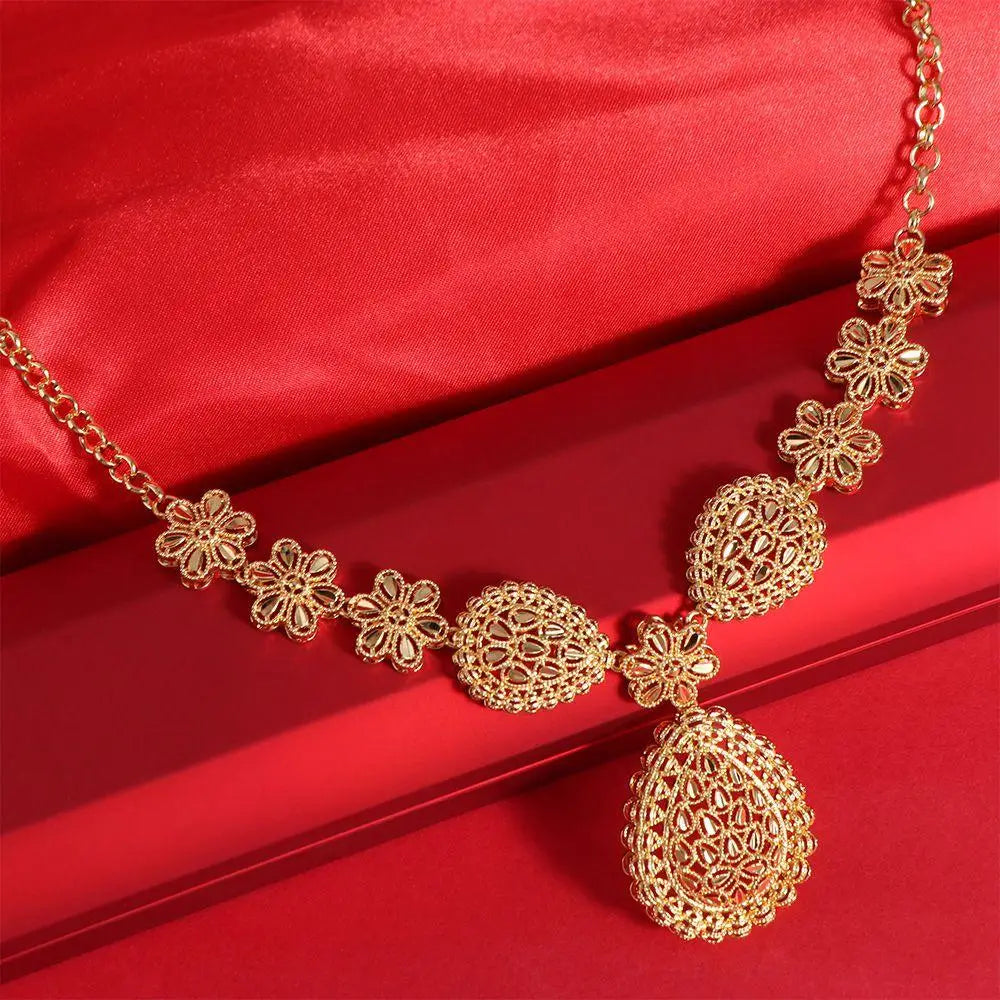 24K Gold Dubai Jewelry Sets Gifts Plated Gold Color Necklace Earring Set Dubai India Style Luxury African Bridal Jewelry Sets