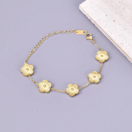 S15 Stainless Steel Five Leaf Flower Luxury Bracelet for Women Gold Color Charm Bracelets Jewellery Clover Fashion Jewelry Gifts