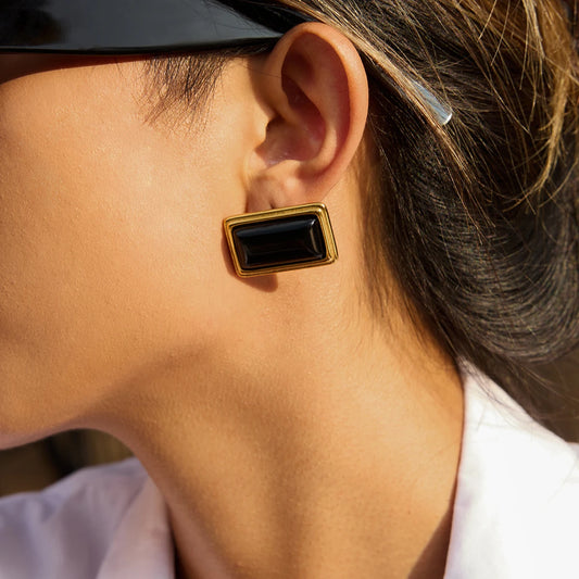 Uworld Classic Fashion 18K Gold Color Plated Red Agate Square Earrings Hypoallergenic Waterproof Stainless Steel Women Jewelry