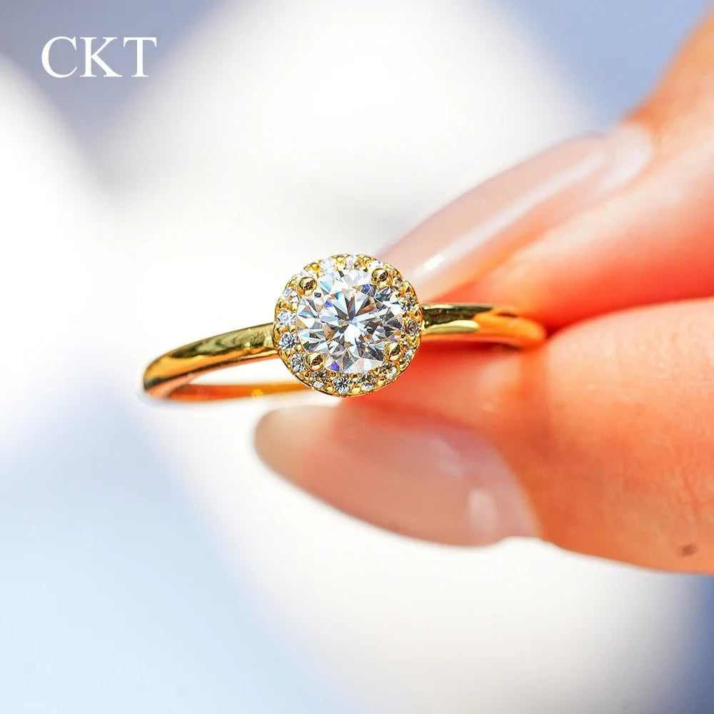 CKT Luxury Round Rings for Women Round 18K Gold 0.5ct Diamond Moissanite Ring Wedding Fine Jewelry Gift