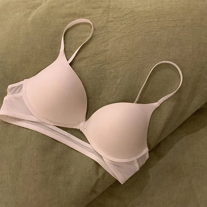 Women's Front Closure Push Up Bra U-Back Backless Seamless Wireless Ultra Thin Summer Bralette Small Bust Lift Detachable Straps