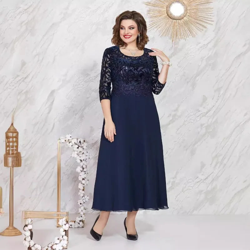 Spring and Summer New Large-size Women's Dress Splicing Lace Chiffon Slim-fit High-end Dress Dresses for Women 2022 Plus Size