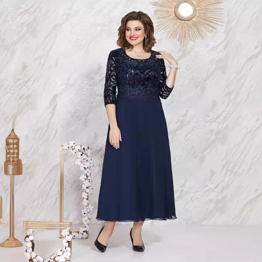 Spring and Summer New Large-size Women's Dress Splicing Lace Chiffon Slim-fit High-end Dress Dresses for Women 2022 Plus Size
