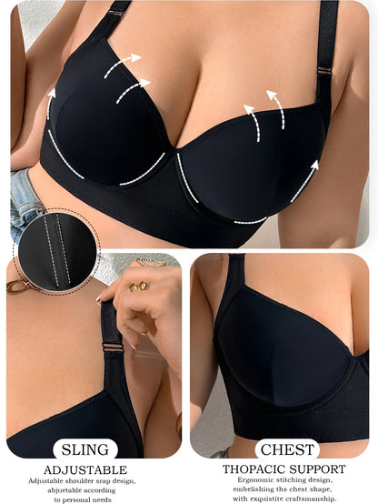 Women Breast Lift Push Up Bra Wide Adjustable Straps Shaping Anti-Sagging Side Gather Support Large Full Cup Comfortable Bra