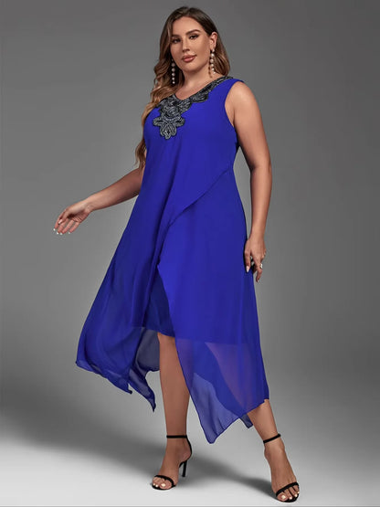 Plus Size Dress for Women Elegant Mesh Irregular Slim Long Dress 2025 Summer Casual Sleeveless Evening Party Dress 2XL 3XL 4XL