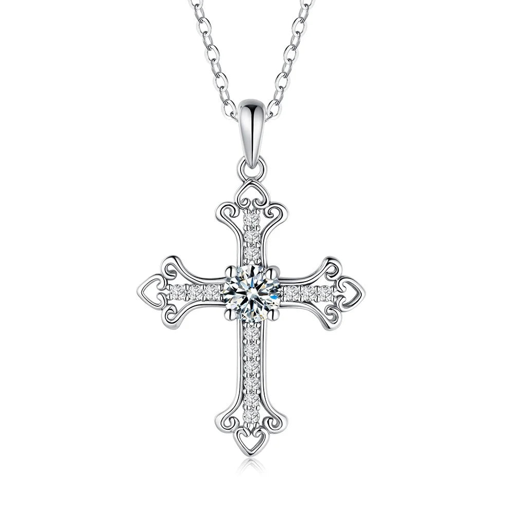 CKT 0.5ct Moissanite Solitaire Pendant Necklace in 18k White Gold, Fine Jewelry for Women Everyday Cross Geometry Platinum Pt950