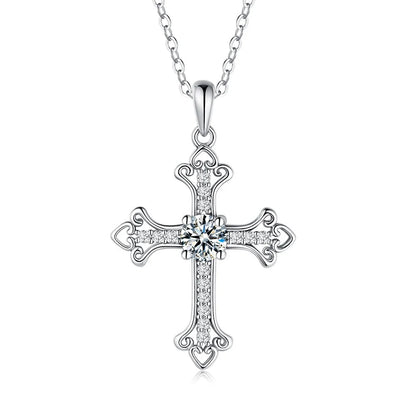CKT 0.5ct Moissanite Solitaire Pendant Necklace in 18k White Gold, Fine Jewelry for Women Everyday Cross Geometry Platinum Pt950