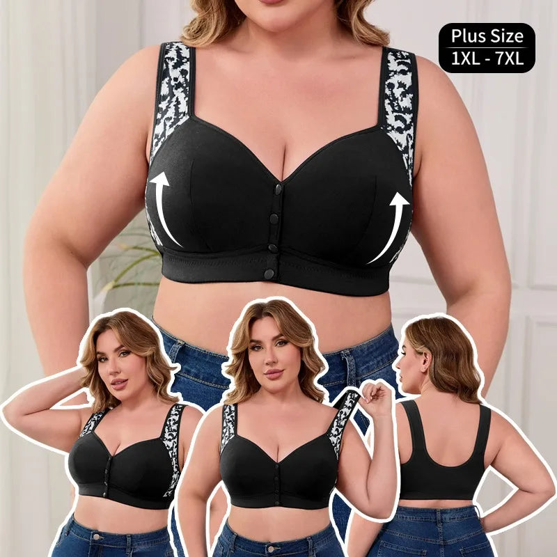 Women Soft Comfortable Ultra-thin Breathable Plus Size Bra Fashionable Front Opening Comfortable No Steel Ring Vest Style Bra