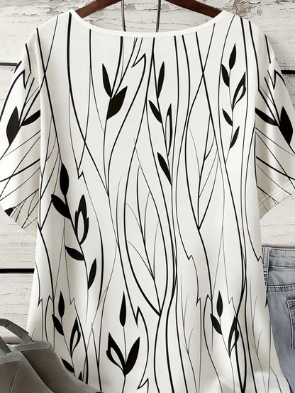 Women Plus Size 1XL-8XL Casual Loose Top Shirts Leaves Print Blouse T-shirt Ladies Fashion Vintage Blouse Half Sleeves T-shirt