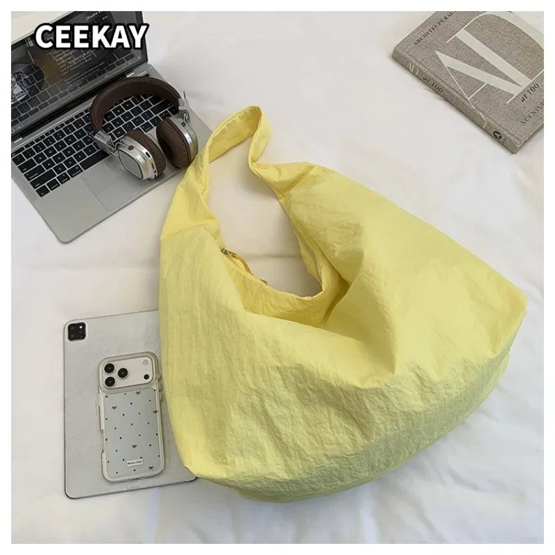 CEEKAY Women's Hobo Bag Orange Nylon Large Capacity Shoulder Handbag Zipper Closure Lightweight Daily Commute Casual Sport