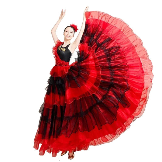 Modern Dance Fashion Plus Size Spanish Flamenco Dress Female Belly Danc Dress Gorgeous Stage Performance Team Wear Gypsy Costume