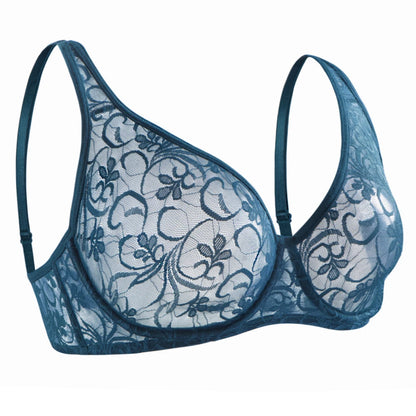 Bra For Womens Underwear Lace Bra Underwire BH Hollow Out Embroidery Perspective Sexy Lingerie Tops Plus Size Brassiere