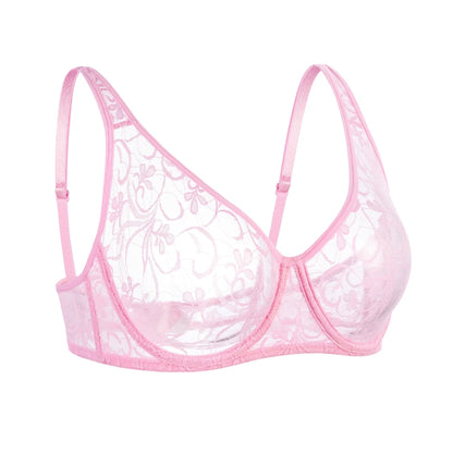Bra For Womens Underwear Lace Bra Underwire BH Hollow Out Embroidery Perspective Sexy Lingerie Tops Plus Size Brassiere