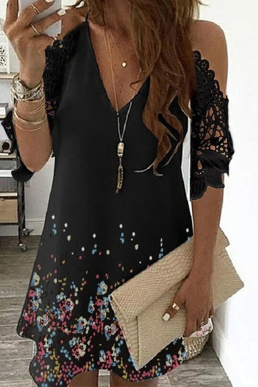 Plus Size Sexy Off Shoulder Dress Women Vintage Floral Lace Half Sleeve Mini Dresses Casual Sling V Neck Beach Party Dresses