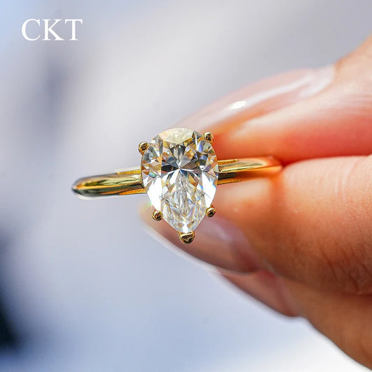 CKT Luxury 18K Gold Ring for Women Embellished with 2ct Diamond Moissanite Rings Wedding Fine Jewelry