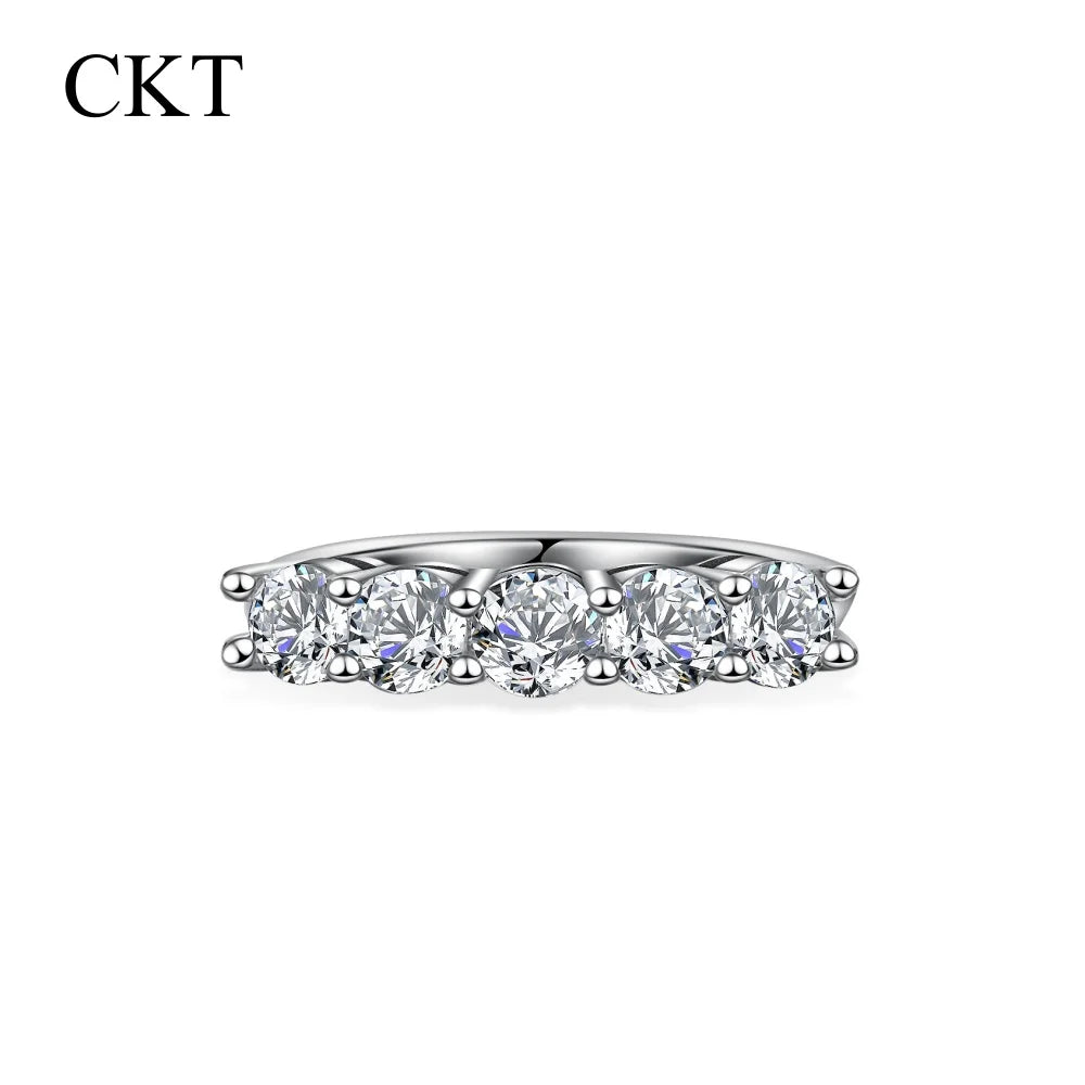 CKT 18k White Gold Diamond Moisanite Ring Women's Platinum Pt950 Rings Five-Star Princess Ring Crown Ring Wedding Bands Jewelry