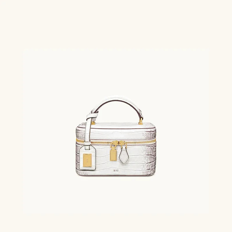 JW PEI box bag Сумка Женская, Square Cosmetic Bag, PU Embossed Black Zipper Small Portable Daily Use 2026 Summer Crossbody Bag