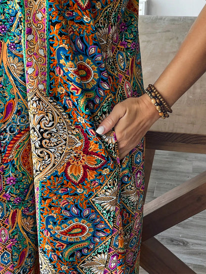 Plus Size Floral Paisley Maxi Dress Flowy Beachy Boho Vacation Gown Summer Dress