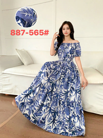 Women's Plus Size Bohemian Style Long Summer Dress for Women Floral Cotton Beach Round Neck Indian Clothing Vestido Robe Female