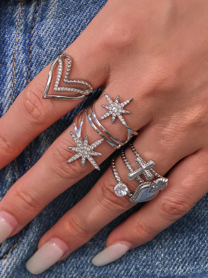 Cute Love Heart Rings for Women Waterproof Stainless Steel Gold-plated White Zirconia Ring Daily Jewelry Accessories