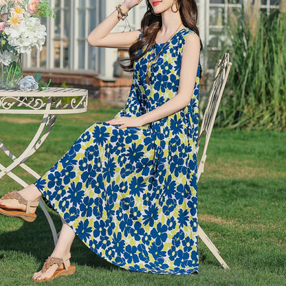 Plus Size Women Dress 2025 Summer Long Dress Vintage Loose Casual Elegant  Sleeveless Dress Women