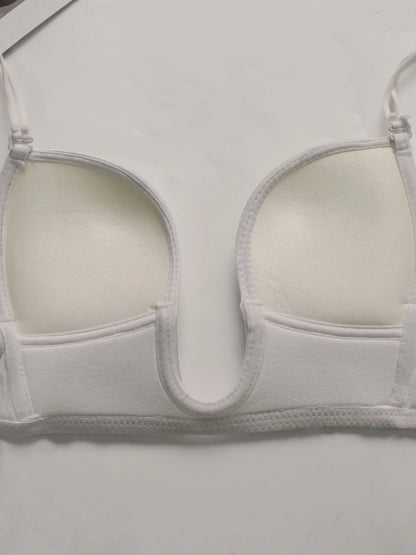 Women's sexy deep U-shaped bra without steel ring gathered push up straps adjustable comfortable and breathable bra U03