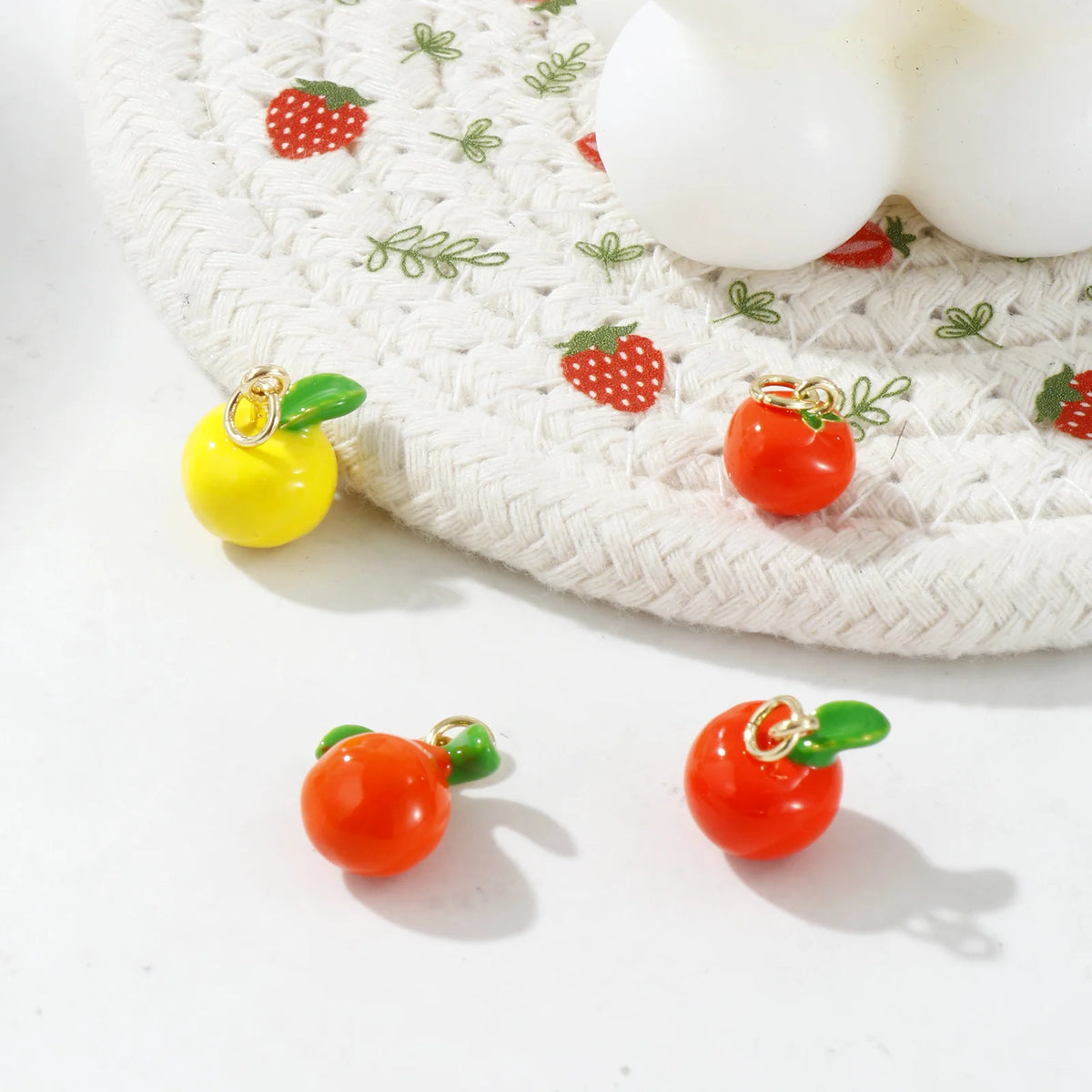 2pcs 3d Fruit Brass Charm 18k Gold Plated Enamel Lemon Pear Persimmon Tangerine Pendant Diy Findings For Jewelry Necklace Making