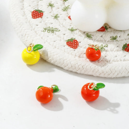 2pcs 3d Fruit Brass Charm 18k Gold Plated Enamel Lemon Pear Persimmon Tangerine Pendant Diy Findings For Jewelry Necklace Making
