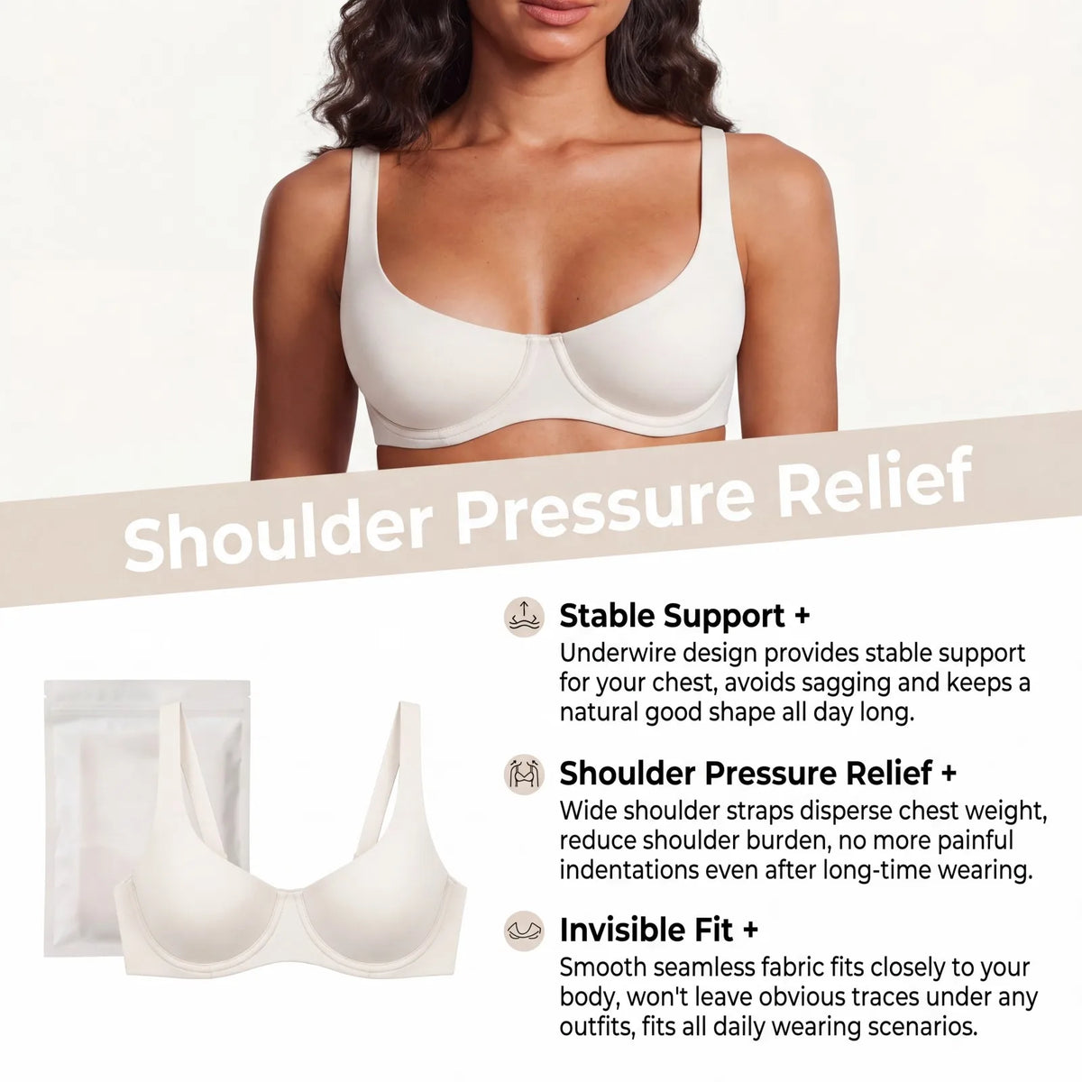 Women Daily Bra Underwire Unlined Seamless Fit Nylon Blended Wide Shoulder Straps Anti-Pressure Comfortable All-Day Wear Bralett