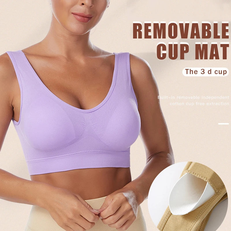 Women Bra Plus Size Seamless Brassiere Breathable Wire Free Bralette Underwear Comfortable Active Padded Brassiere Crop Top