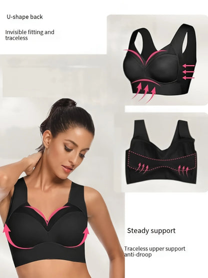 Womens Bras for Older Women Seamless Wireless Posture Correcting Push Up No Underwire Anti Sagging Full Coverage Ice Silk Bra