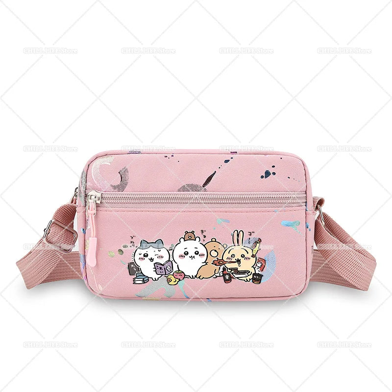 Cute Chiikawas Women Shoulder Waist Bag Kawaii Hachiware Usagi Fanny Pack Female Crossbody Bum Bag Canvas Chest Pack Phone Pouch