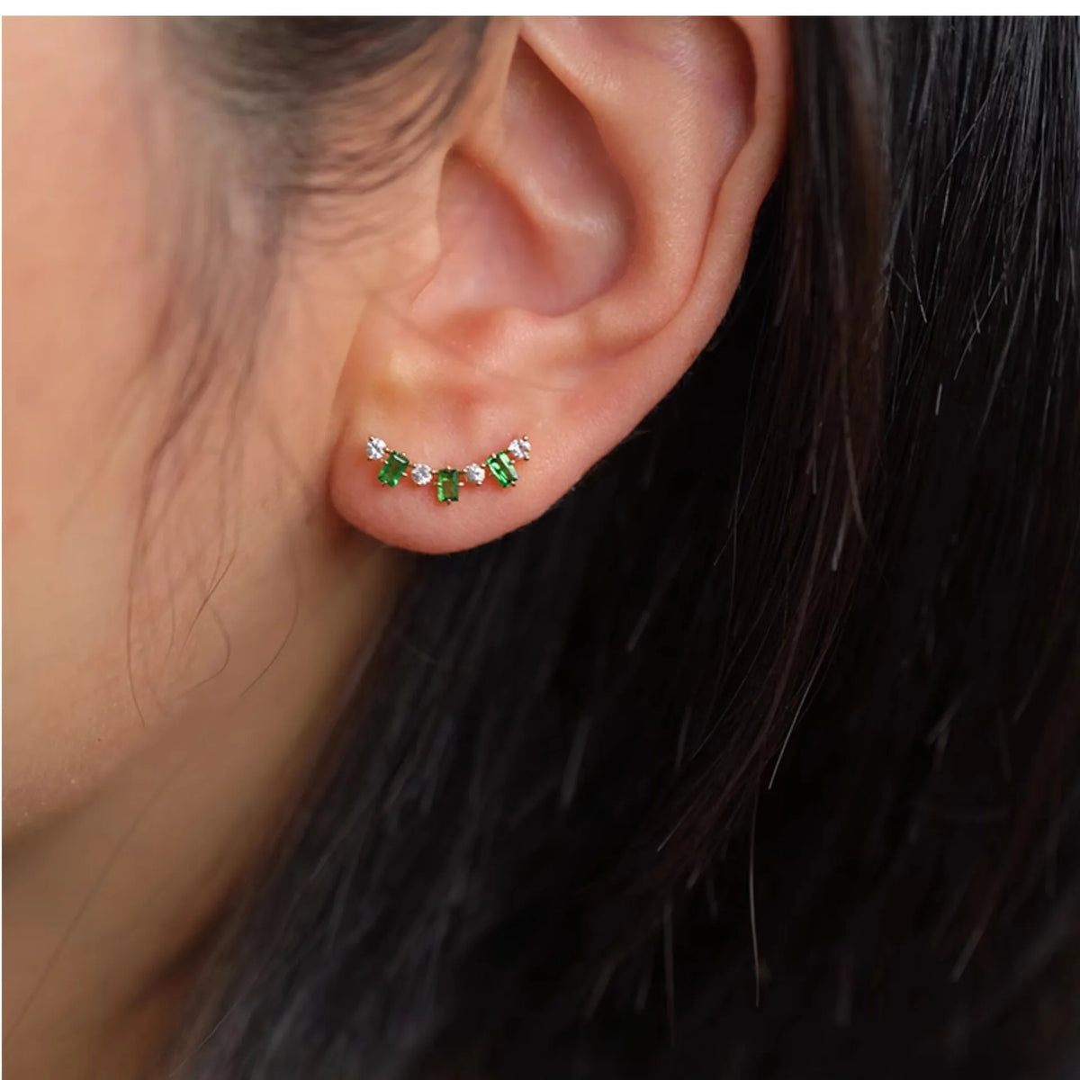 925 Sterling Silver Emerald Zircon Earring Gold Plated Vintage Style Ear Stud, Elegant Statement Jewelry for Women