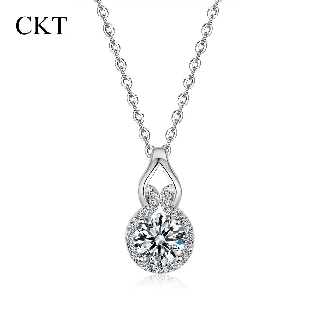 CKT Real 18k White Gold 1ct D Color Moissanite Diamond Necklace Pendant for Women Platinum Pt950 Classic Gourd Fine Jewelry