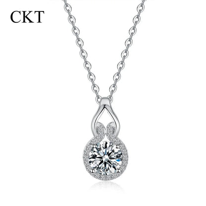 CKT Real 18k White Gold 1ct D Color Moissanite Diamond Necklace Pendant for Women Platinum Pt950 Classic Gourd Fine Jewelry