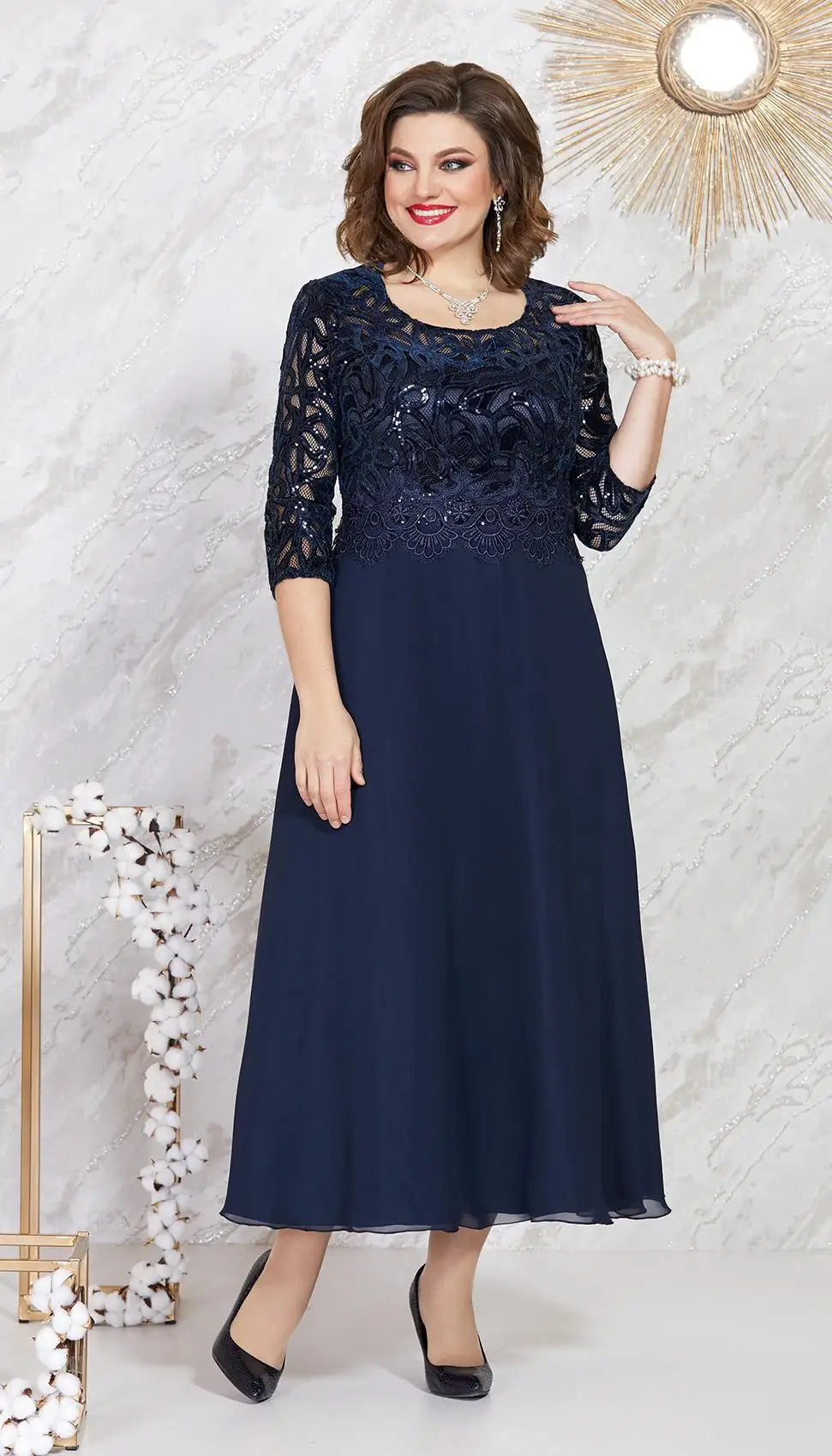 Spring and Summer New Large-size Women's Dress Splicing Lace Chiffon Slim-fit High-end Dress Dresses for Women 2022 Plus Size
