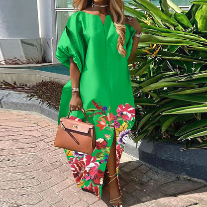 Plus Size 5XL Women Satin Silk Dress 2025 Bohemian Summer Maxi Long Sundress Elegant V Neck Vestidos Casual Loose Robe Femme