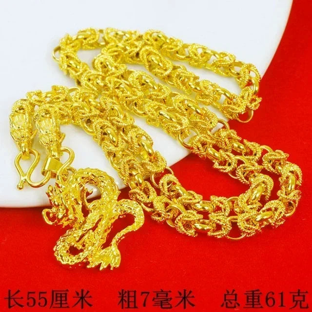 Dragon Pendant AU750 Gold Necklace - Guanyin 18K Pendant Necklace, Bold and Stylish Jewelry Gift for Men and Women