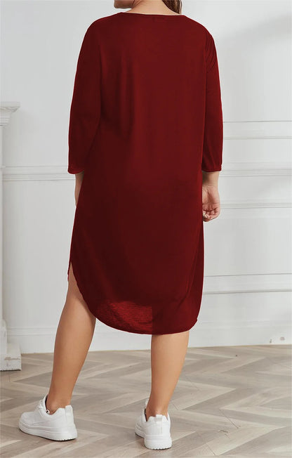 Women's Plus Size 3/4 Sleeve Criss Cross V Neck Sleep Dress Loose Casual Loungewear Nightgown