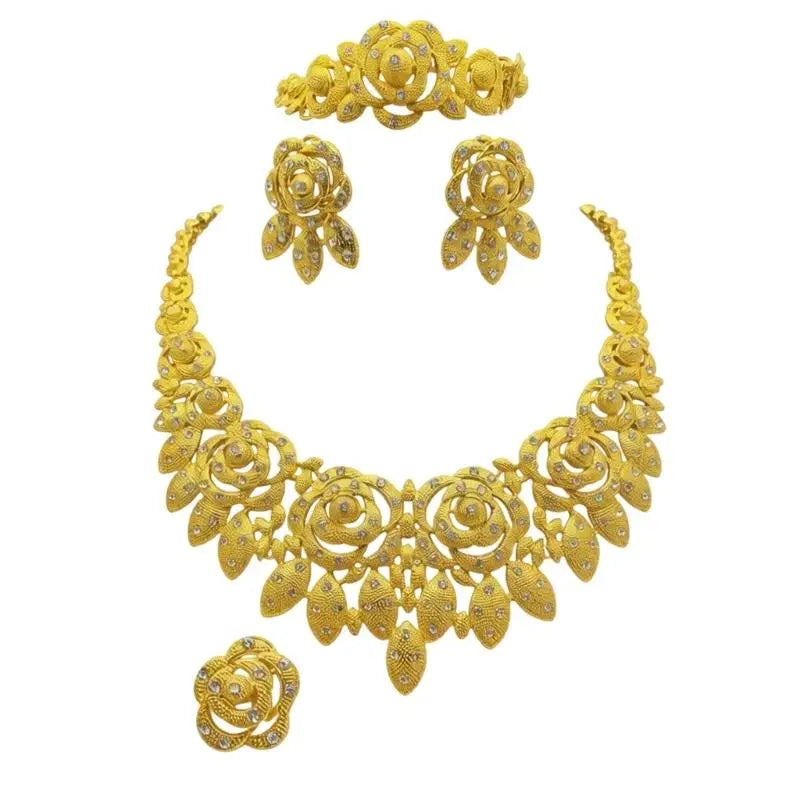 39BB Versatile Gold Color Jewelry Set Necklace and Earrings For Bridesmaids And Formal Wear Bridal Wedding